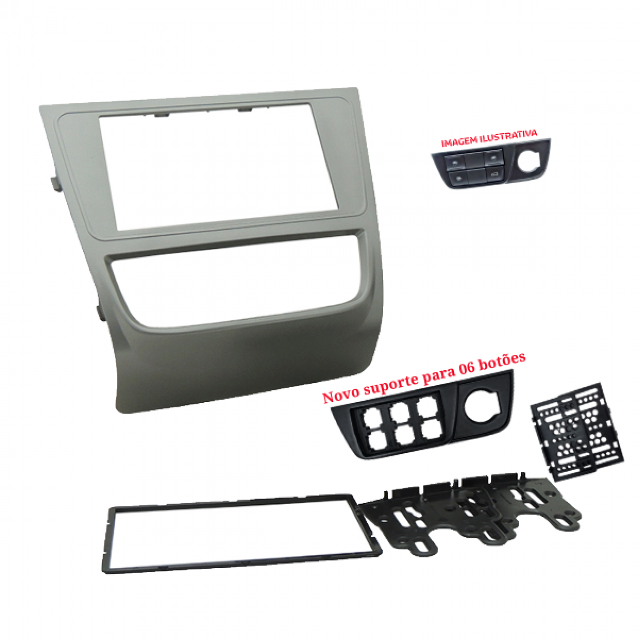 MOLDURA 6.8" E 7" VW GOL, SAVEIRO E VOYAGE G6 COM SUPORTE PARA 06 BOTÕES